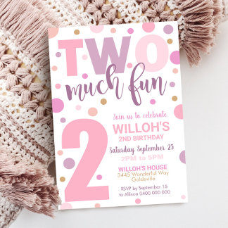 Two Much Fun Birthday Invitation 2nd Birthday Girl