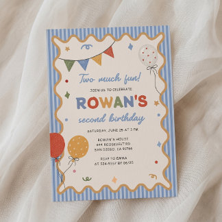 Two Much Fun Colorful 2nd Birthday Invitation