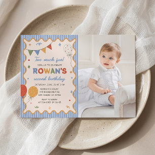 Two Much Fun Colorful 2nd Birthday Invitation