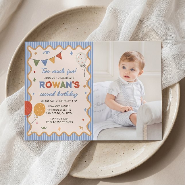 Two Much Fun Colorful 2nd Birthday Invitation (Creator Uploaded)