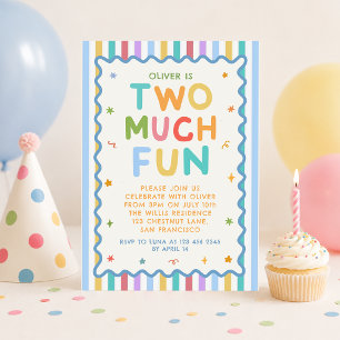 Two Much Fun Colorful 2nd Birthday Invitation
