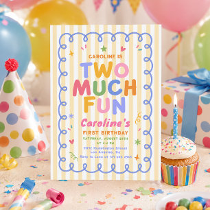 Two Much Fun Colorful 2nd Birthday Invitation