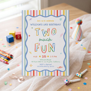 Two Much Fun Colorful 2nd Birthday Invitation