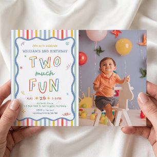 Two Much Fun Colorful 2nd Birthday Invitation