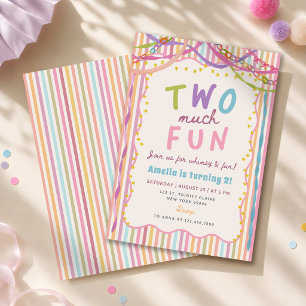 Two much Fun Colorful Striped 2nd Birthday Invitation