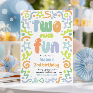Two Much Fun Confetti Balloon 2nd Birthday Invitation