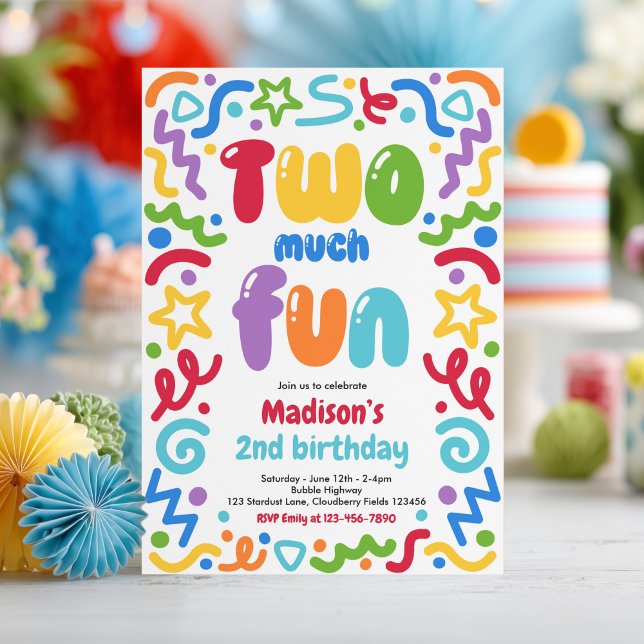 Two Much Fun Confetti Balloon 2nd Birthday  Invitation (Creator Uploaded)
