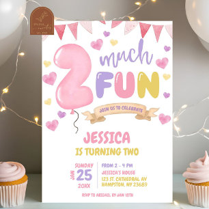Two Much Fun Girl Birthday Invitation