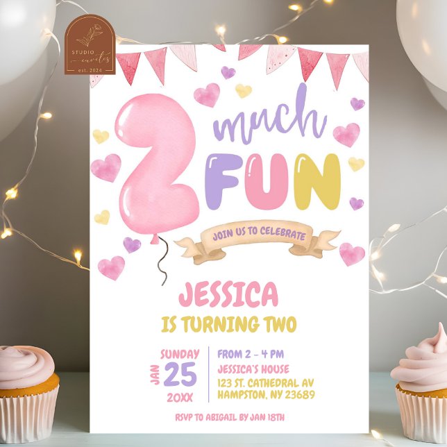 Two Much Fun GIrl Birthday Invitation (Creator Uploaded)