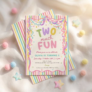 Two Much Fun Girl Colorful Birthday Invitation