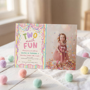 Two Much Fun Girl Colorful Birthday Invitation