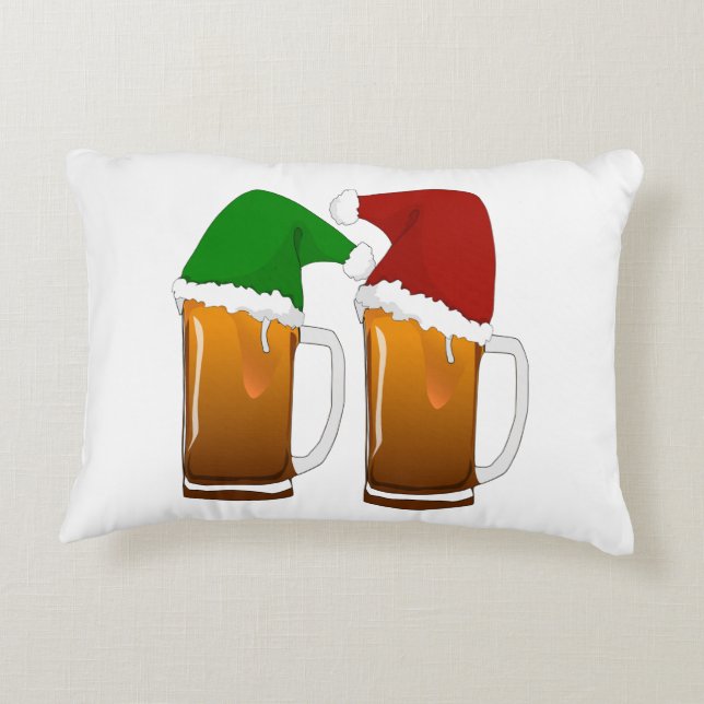 Two Mugs of Christmas Beer Cheer Decorative Pillow (Back)