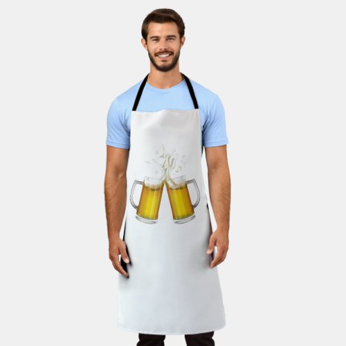 Two mugs with a light beer apron