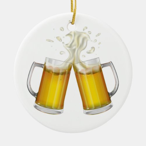 Two mugs with a light beer ceramic ornament