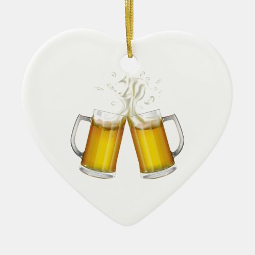 Two mugs with a light beer ceramic ornament