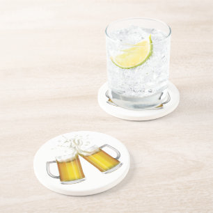 Two mugs with a light beer. coaster