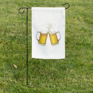 Two mugs with a light beer. garden flag