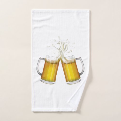 Two mugs with a light beer hand towel 