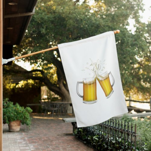 Two mugs with a light beer house flag