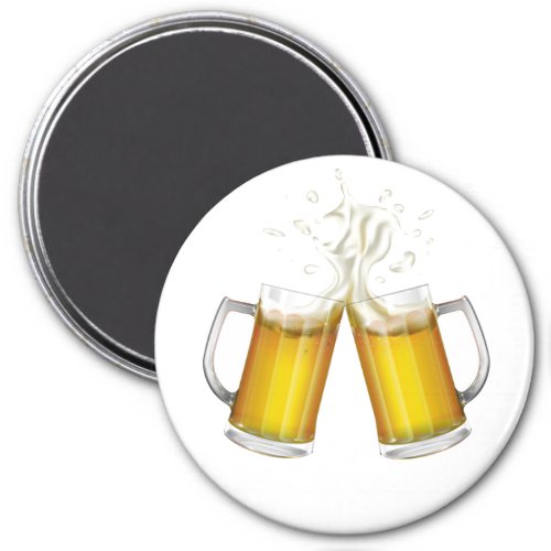 Two mugs with a light beer magnet