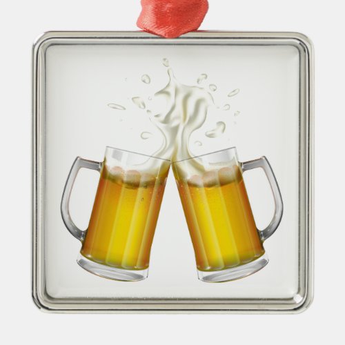 Two mugs with a light beer metal ornament