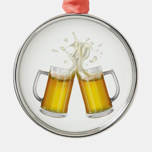 Two mugs with a light beer metal ornament