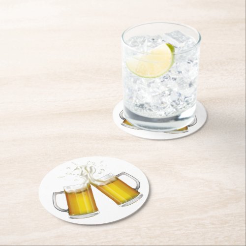 Two mugs with a light beer round paper coaster