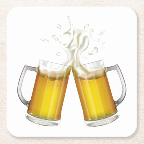 Two mugs with a light beer square paper coaster