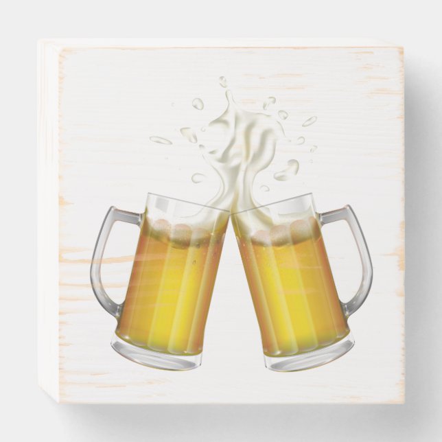 Two mugs with a light beer. wooden box sign (Front Horizontal)