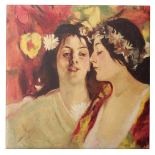 Two Muses of Spring (by Stefan Luchian) Ceramic Tile