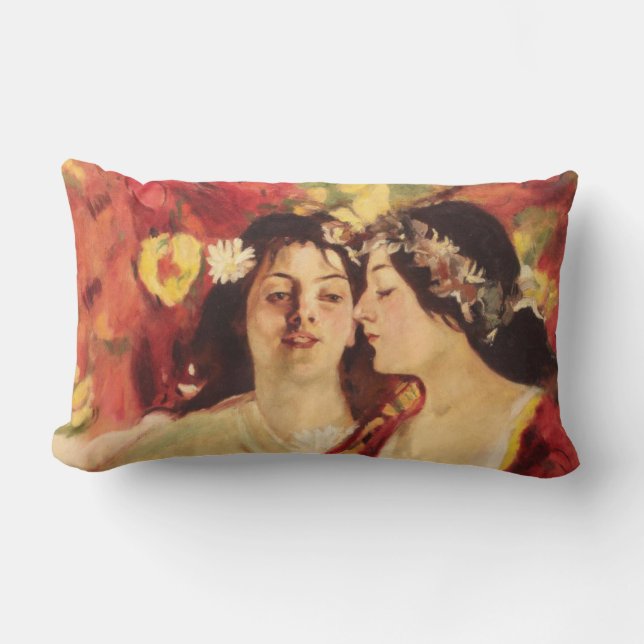 Two Muses of Spring (by Stefan Luchian) Lumbar Pillow (Front)