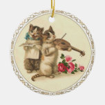 Two Musical Kittens Sing And Play Violin Ceramic Ornament at Zazzle