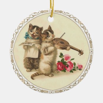 Two Musical Kittens Sing And Play Violin Ceramic Ornament by AnthroAnimals at Zazzle