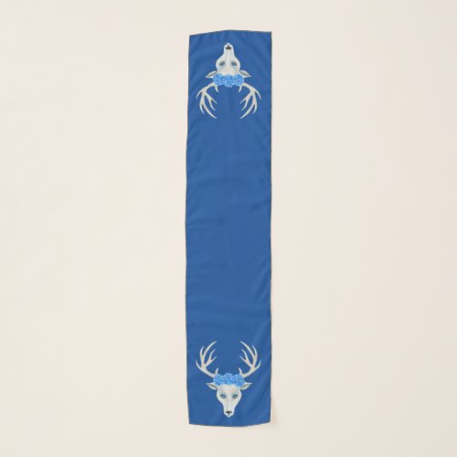 Two Mythical White Deer Heads Antlers Blue Roses Scarf