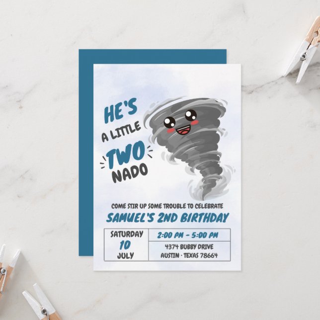 Two-Nado Tornado Second Birthday Party  Invitation