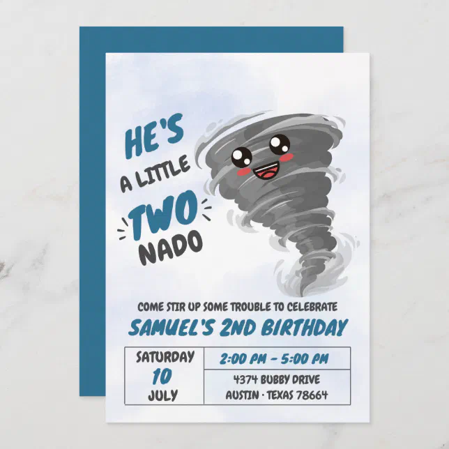 Two-Nado Tornado Second Birthday Party  Invitation