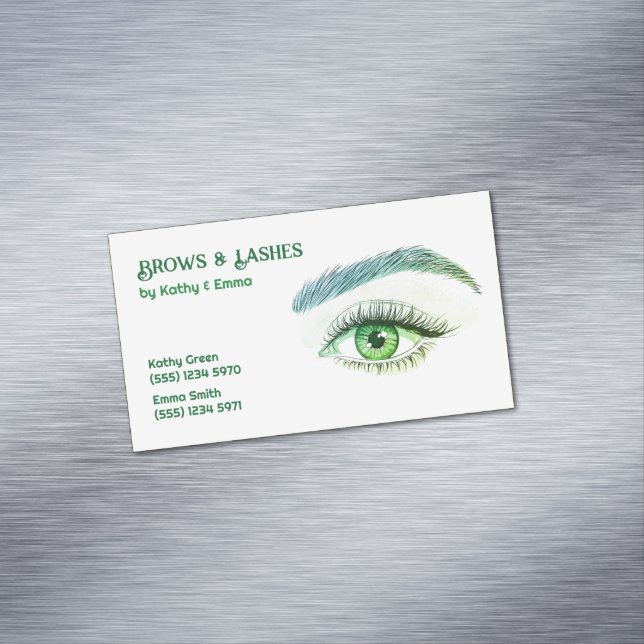 Two Names Brows Lashes Tech Green Business Card Magnet (In Situ)