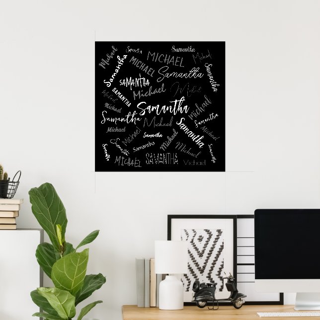 Two names couple pattern monogram black gray white poster (Home Office)