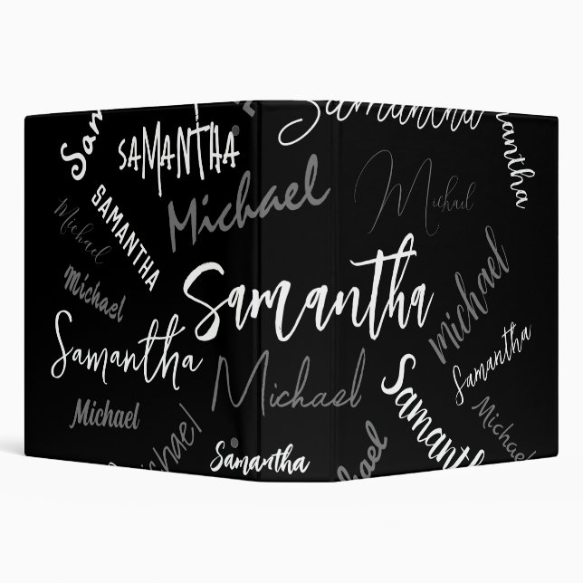 Two names couple pattern monogram black grey white 3 ring binder (Background)