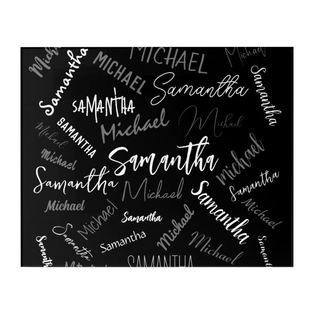 Two names couple pattern monogram black grey white acrylic print (Front)