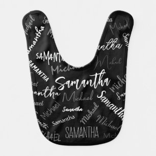 Two names couple pattern monogram black grey white baby bib