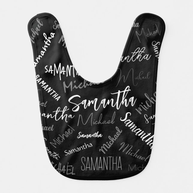 Two names couple pattern monogram black grey white baby bib (Front)