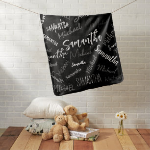 Two names couple pattern monogram black grey white baby blanket