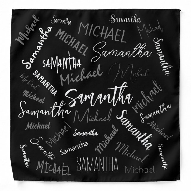 Two names couple pattern monogram black grey white bandana (Front)
