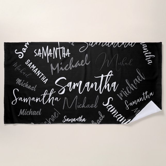 Two names couple pattern monogram black grey white beach towel (Front)