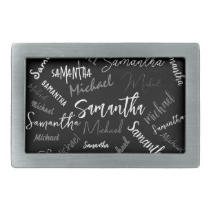 Two names couple pattern monogram black grey white belt buckle