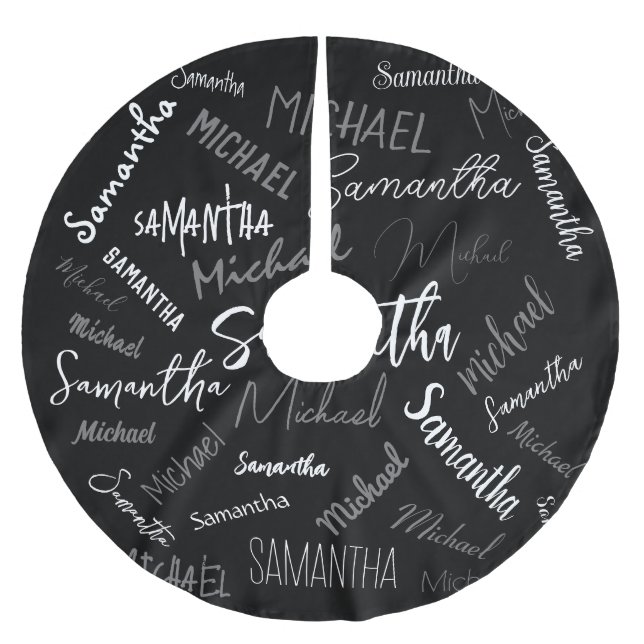 Two names couple pattern monogram black grey white brushed polyester tree skirt (Front)