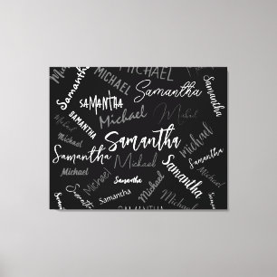 Two names couple pattern monogram black grey white canvas print
