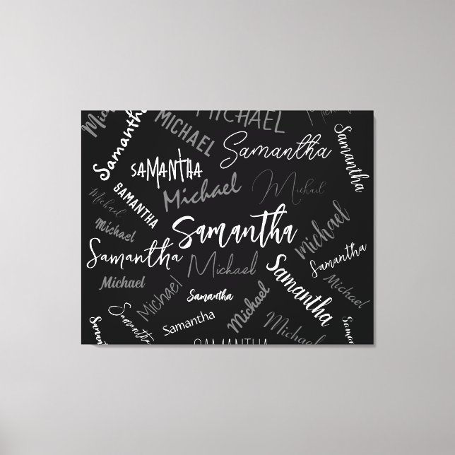 Two names couple pattern monogram black grey white canvas print (Front)
