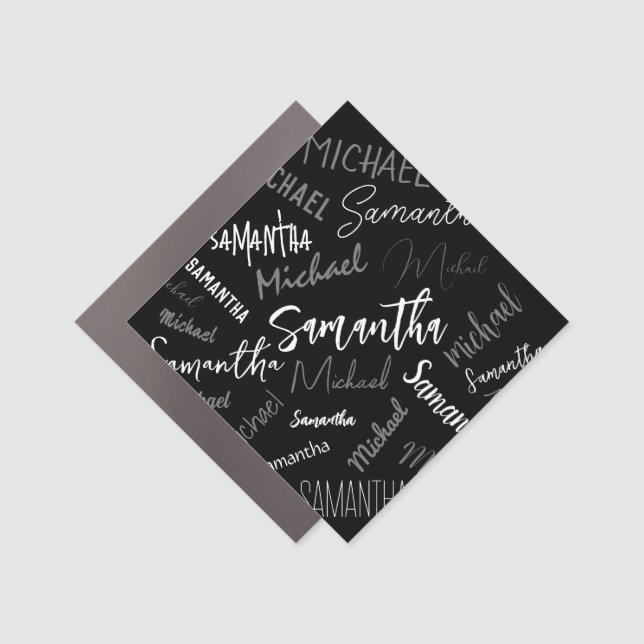 Two names couple pattern monogram black grey white car magnet (Front)